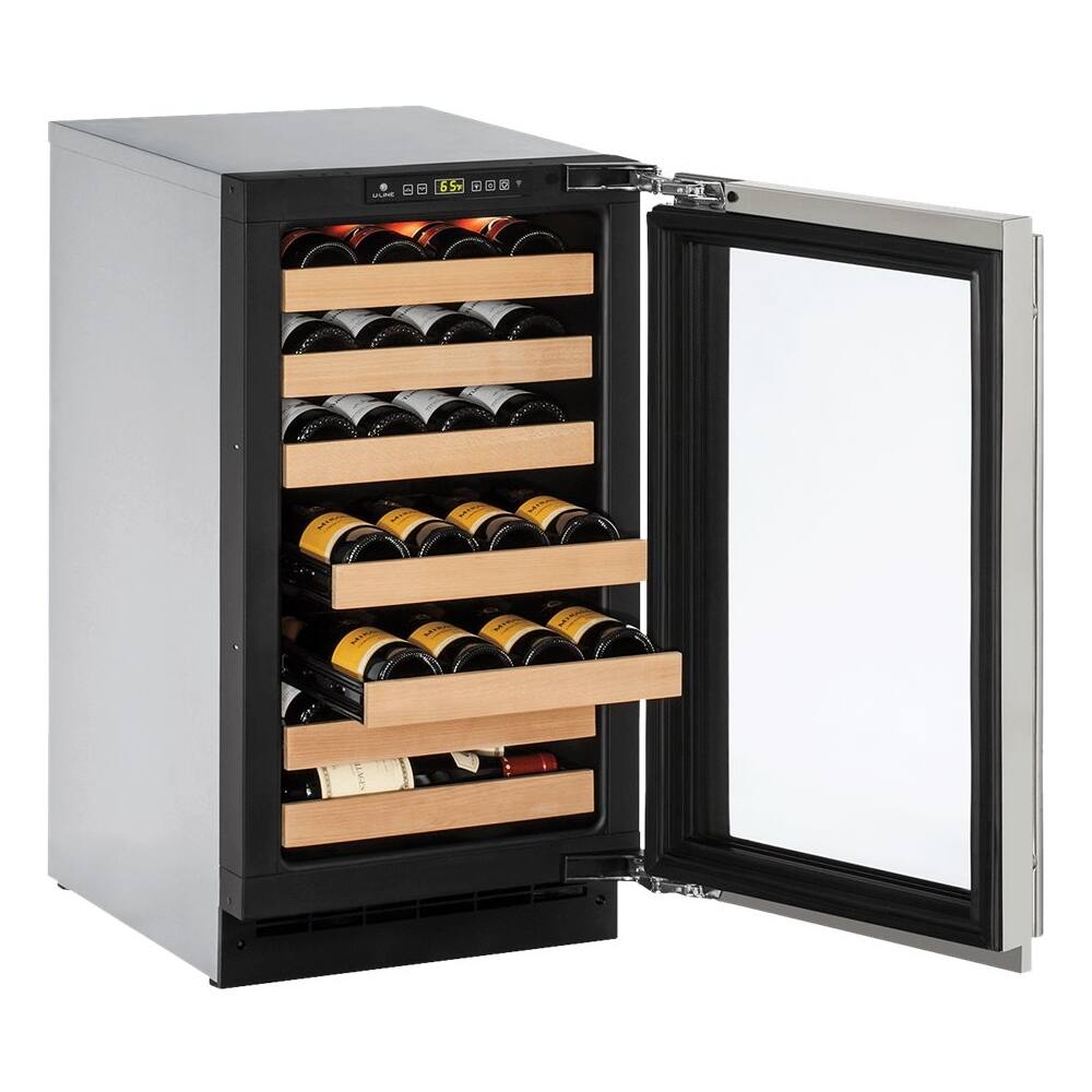Left. U-Line - Wine Captain 31-Bottle Built-In Wine Cooler - Stainless Steel.