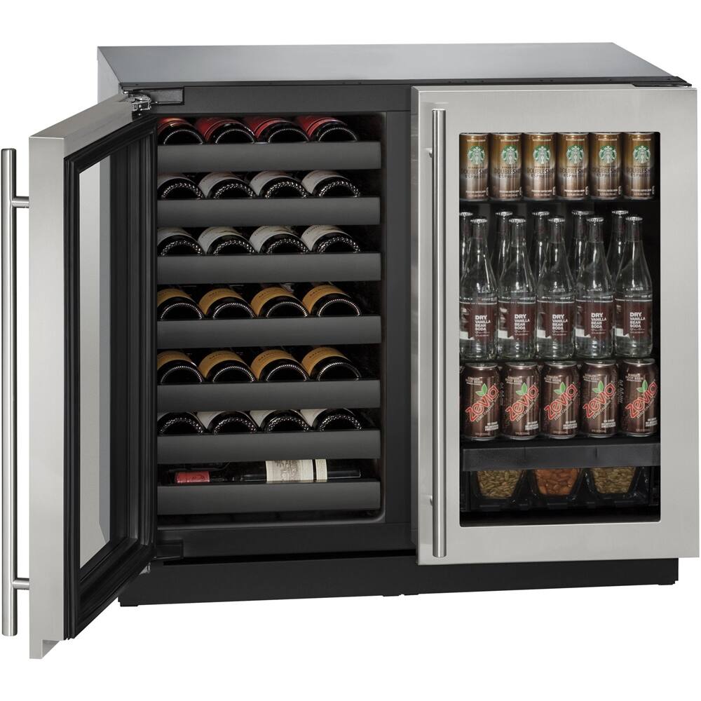 Left. U-Line - Modular 3000 Series 31-Bottle Built-In Wine Refrigerator - Stainless Steel.