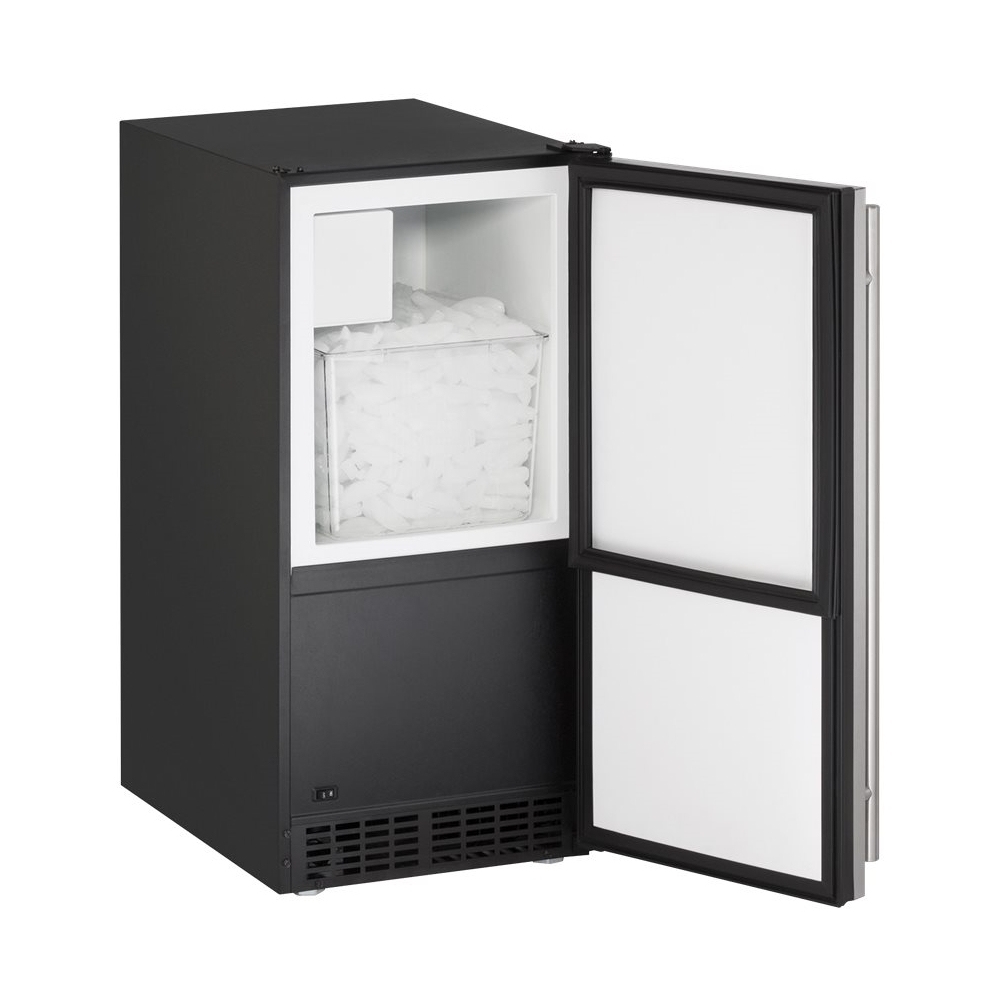 Left View: U-Line - ADA Series 14.9" 25 lb Freestanding Icemaker - Stainless solid