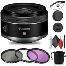 Canon - RF 16mm f/2.8 STM Lens (5051C002) + Filter Kit + Lens Pouch + More - Black