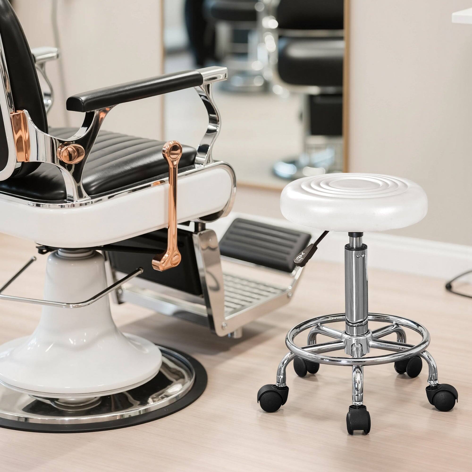 Alt View 2. Vecelo - Round Rolling Stool Chair PU Leather Height Adjustable Swivel Drafting Work SPA Shop Medical Salon Stools with Wheels - White.