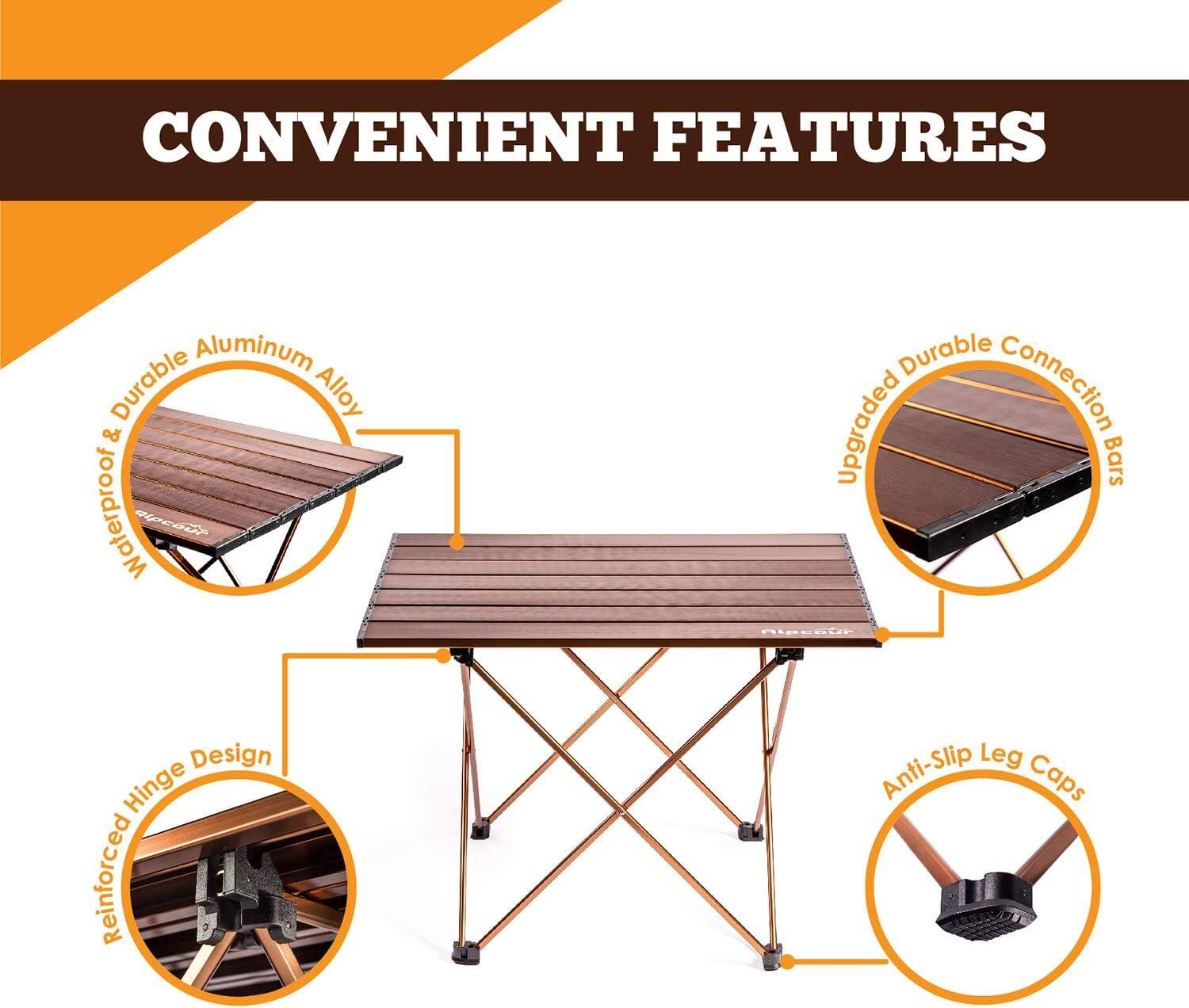 CONVENIENT FEATURES

- Waterproof & Durable Aluminum Alloy
- Upgraded Durable Connection Bars
- Reinforced Hinge Design
- Anti-Slip Leg Caps
