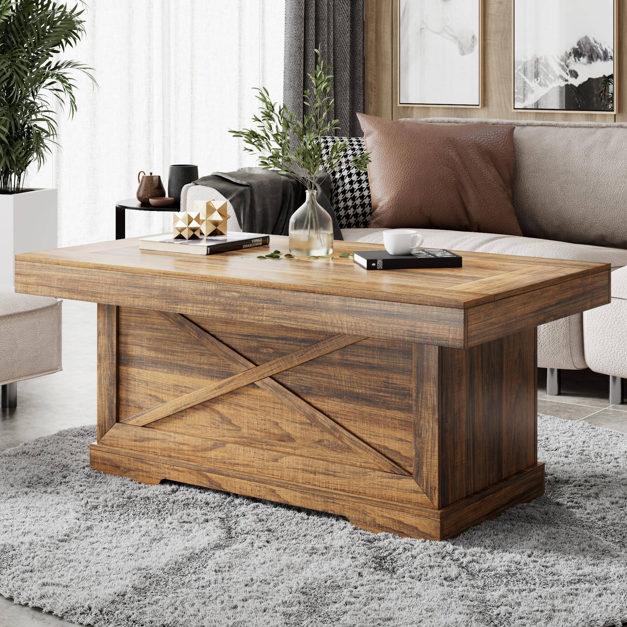 Alt View 5. JETRANSPORT - Coffee Table 39 In Rustic Center With X-design Wooden Pedestal For Living Room  Space Saving Rectangle Home Of - Rectangular Walnut.