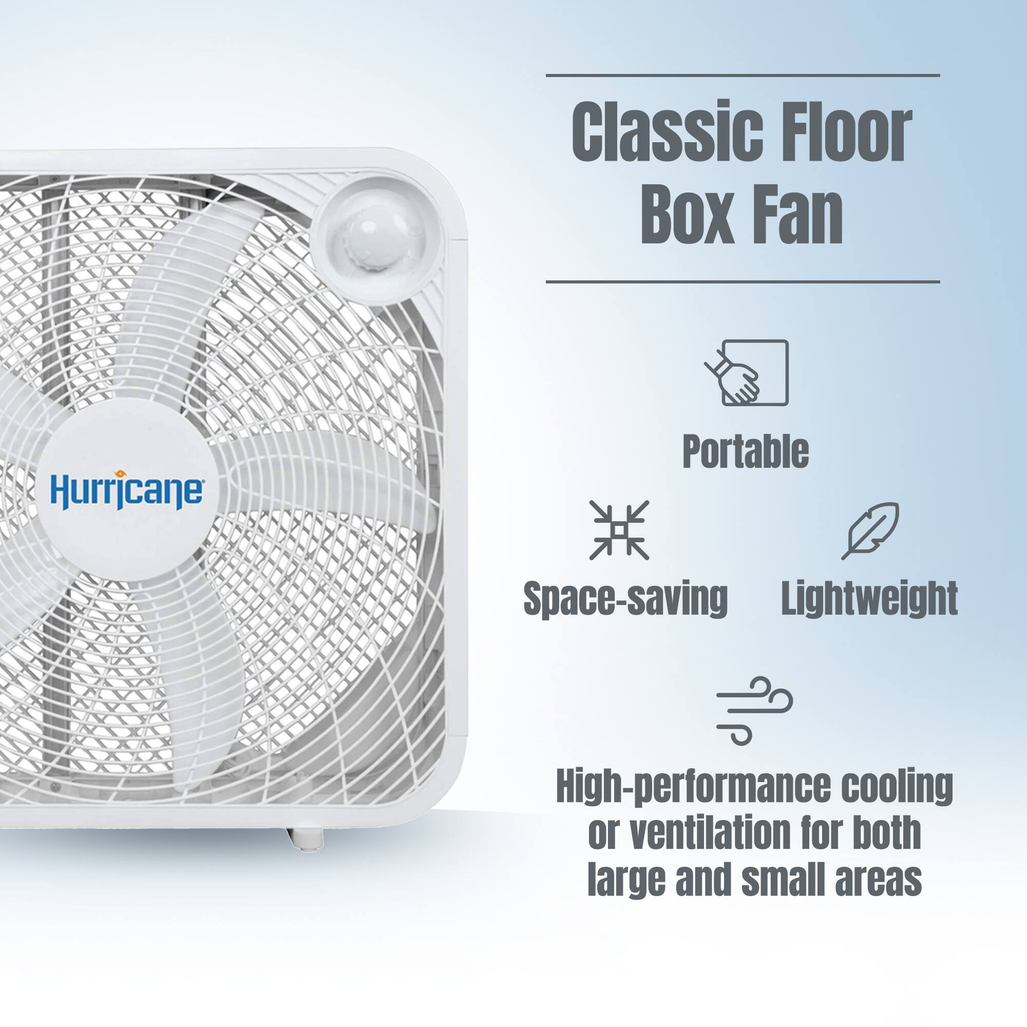 Classic Floor Box Fan Hurricane Portable Space-saving Lightweight High-performance cooling or ventilation for both large and small areas