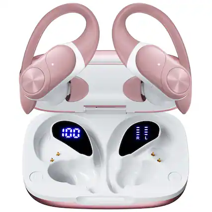 Front. VEAT00L - V6 Bluetooth Headphones Wireless Earbuds 88Hrs Playback Sport Ear Buds with Earhook Digital Display Charging Case.