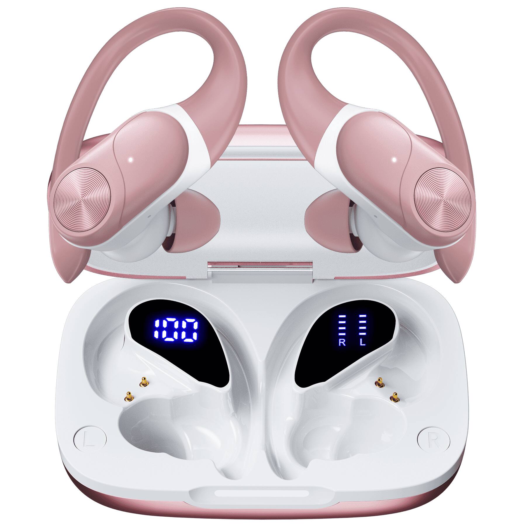 Front. VEAT00L - V6 Bluetooth Headphones Wireless Earbuds 88Hrs Playback Sport Ear Buds with Earhook Digital Display Charging Case.