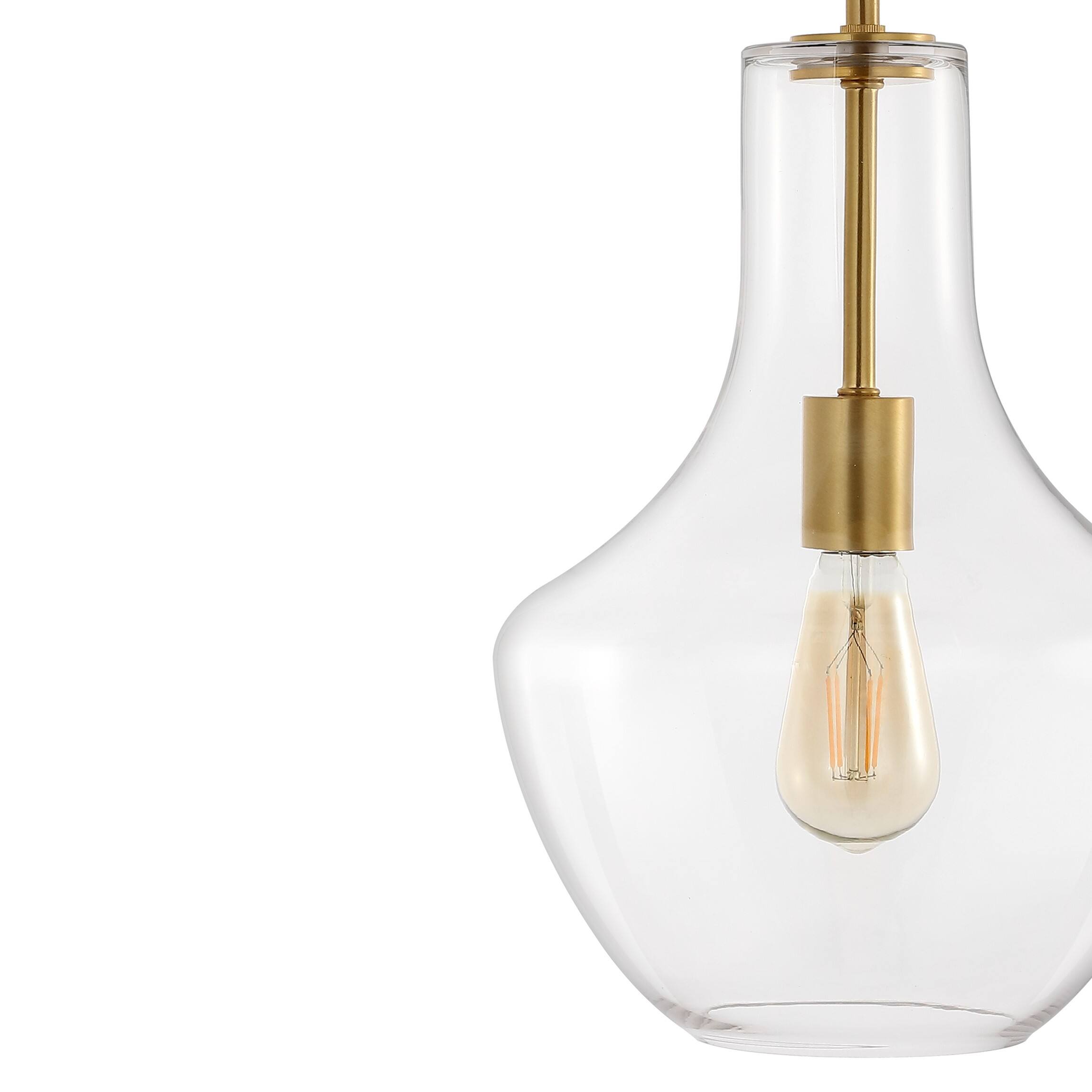 Alt View 4. Jonathan Y - Watts 10.5" 1-Light Mid-Century Modern Iron/Glass LED Pendant, Brass Gold/Clear - Brass Gold/Clear.