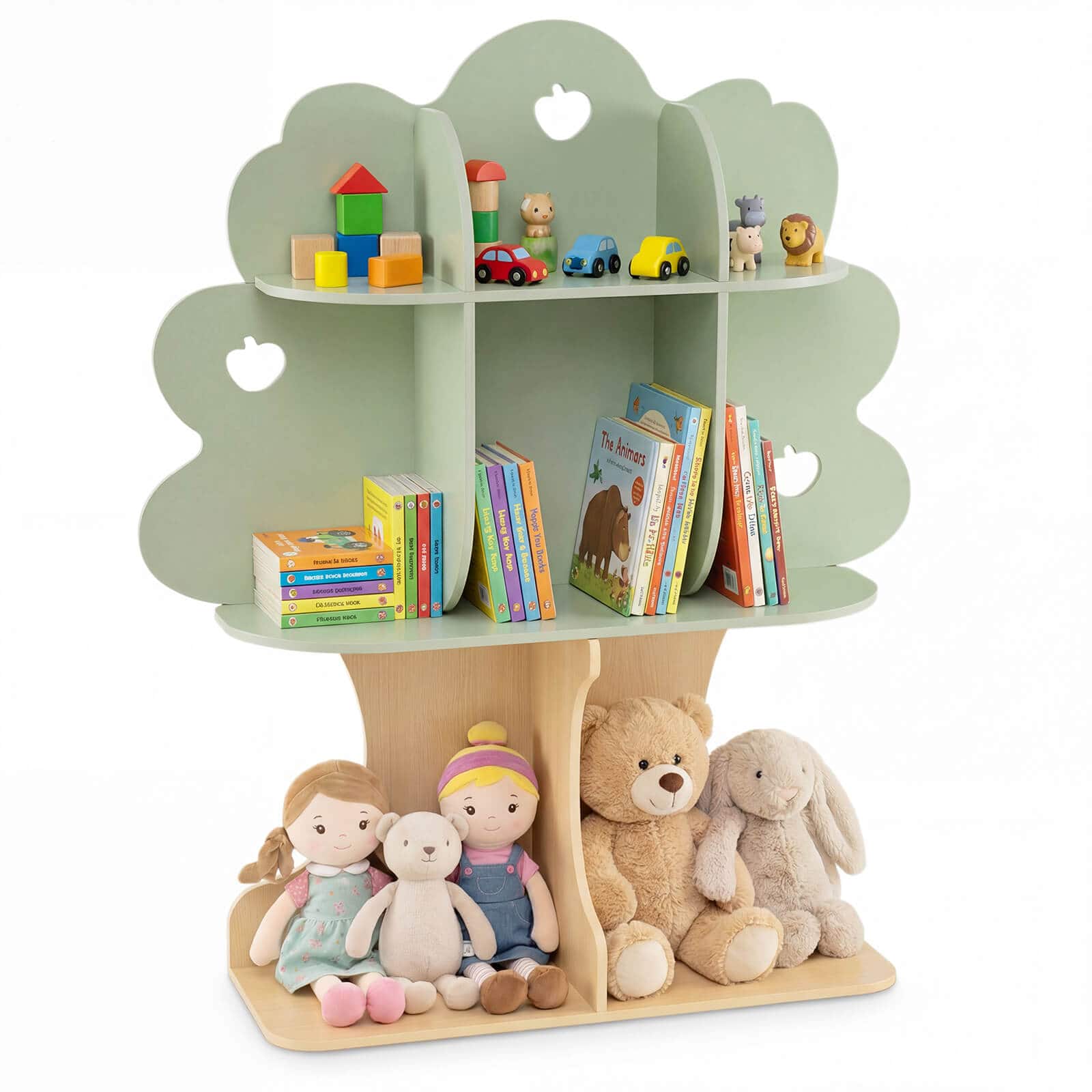 Costway - 45" Kids Tree Bookshelf with Open Shelves for Reading Nook, Nursery, Classroom - Green & Natural