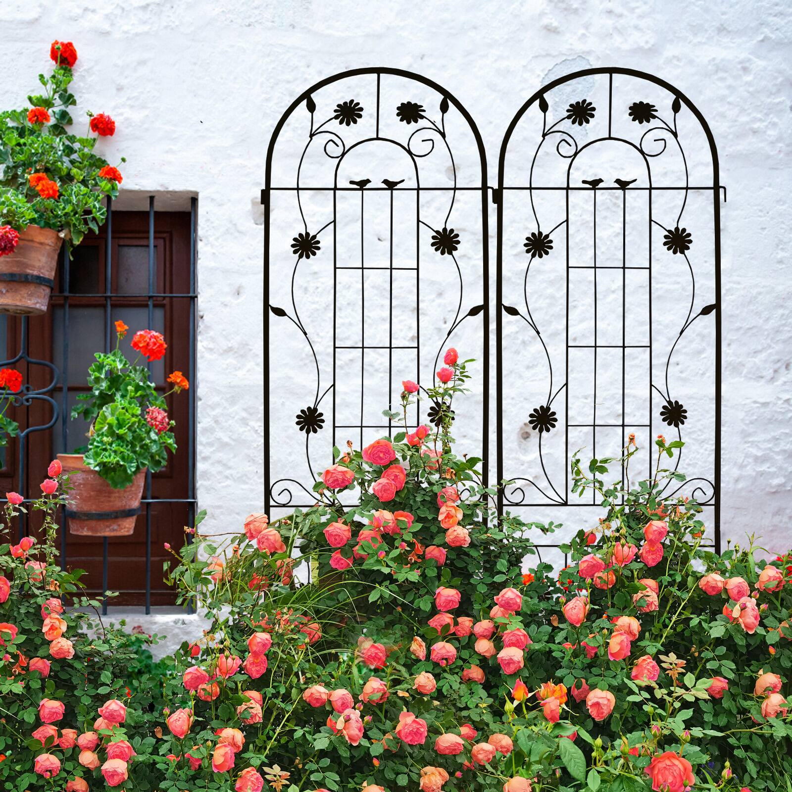 Alt View 6. Loheer - Rustproof Metal Garden Trellis Set, 7.2 ft x 1.6 ft, 2 Pack.