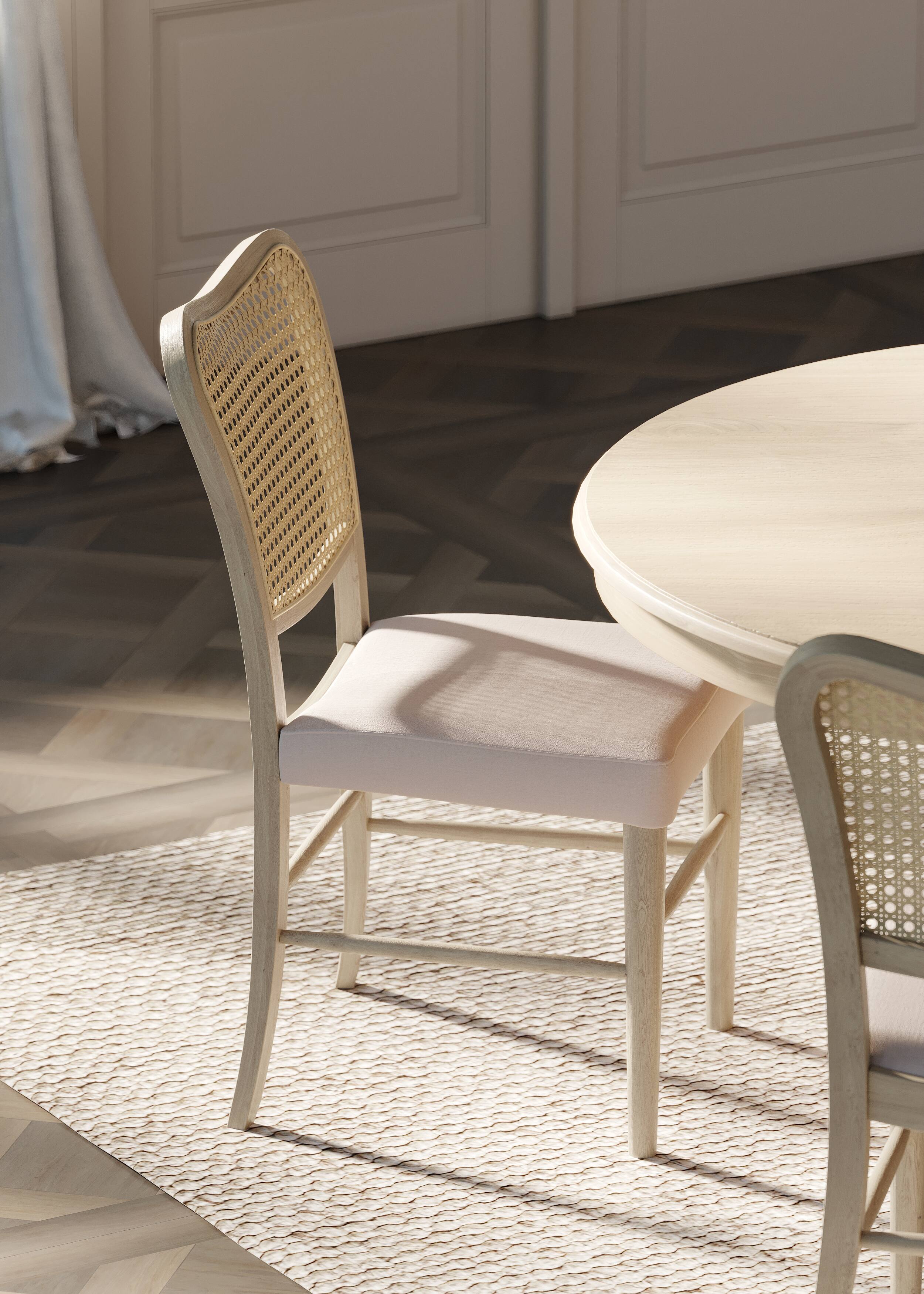 Alt View 2. Maven Lane - 19" Vera Classical Wooden Dining Chair in Antiqued White Finish with Cream Weave Fabric Upholstery, Set of 2 - Antiqued White.