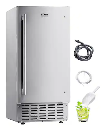Front. VEVOR - Undercounter Built-in Ice Maker, 66 Lbs/Day Under Counter Nugget Ice Maker Machine with Reversible Door Stainless Steel - Silver.
