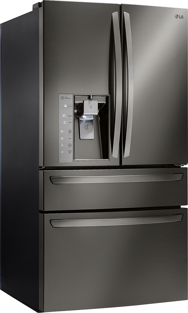 Angle View: LG - 22.7 Cu. Ft. Counter-Depth 4-Door French Door Refrigerator with Thru-the-Door Ice and Water - Black stainless steel