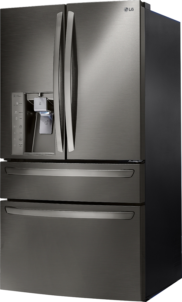 Left View: LG - 22.7 Cu. Ft. Counter-Depth 4-Door French Door Refrigerator with Thru-the-Door Ice and Water - Black stainless steel