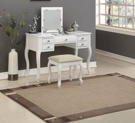 APRILSOUL - Classic 1pc Vanity Set Stool Color Drawers Open-up Mirror Bedroom Furniture Unique Legs Cushion Seat Stool Vanity - White