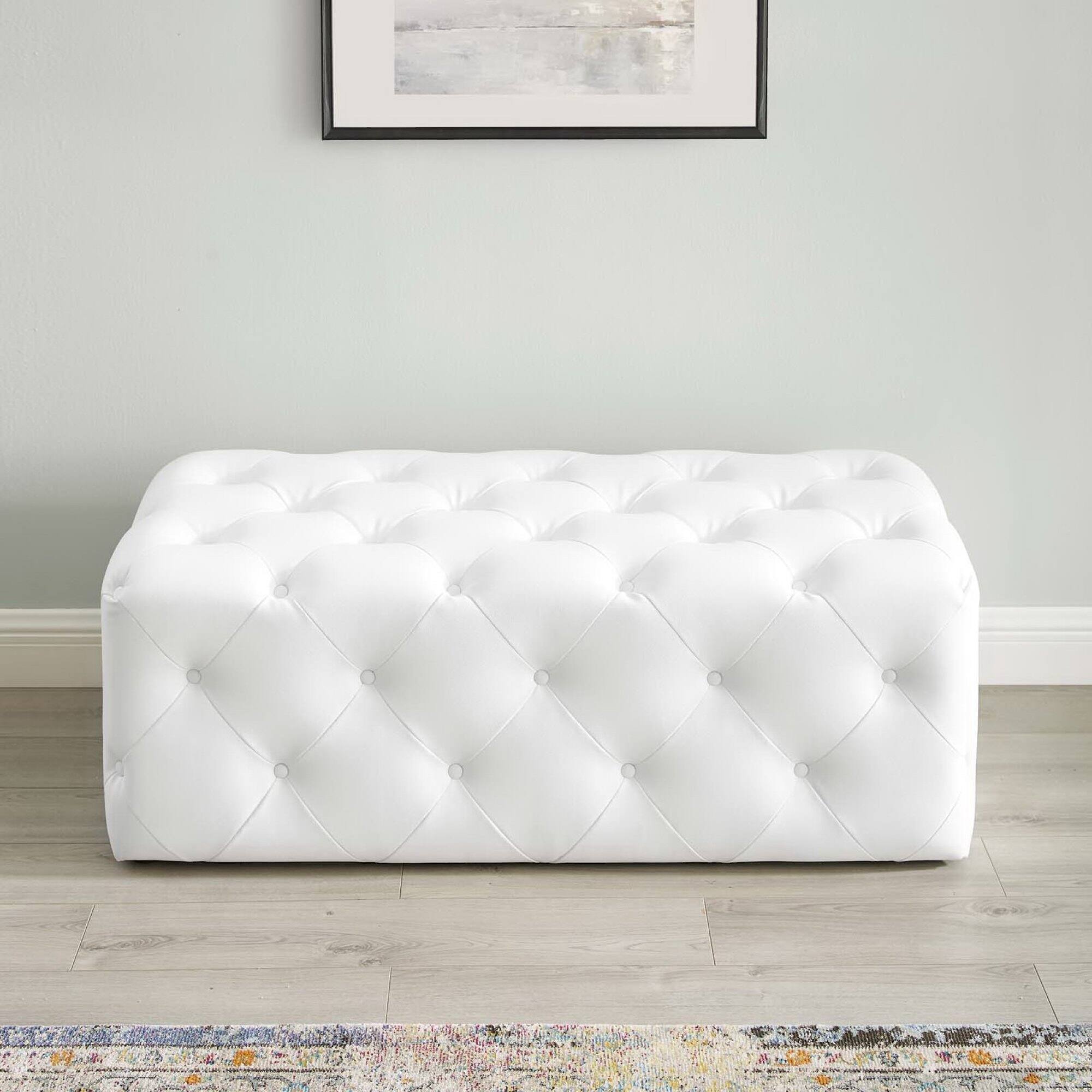 Alt View 4. Modway - Amour 48" Tufted Button Entryway Faux Leather Bench by Modway - White.