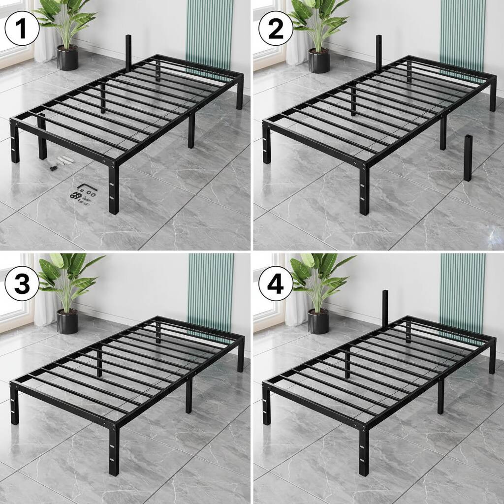 Alt View 2. AOITUN - Heavy Duty Queen Metal Platform Bed Frame, Noise-Free Steel Base, 14 Inch High Clearance, No Box Spring - black.