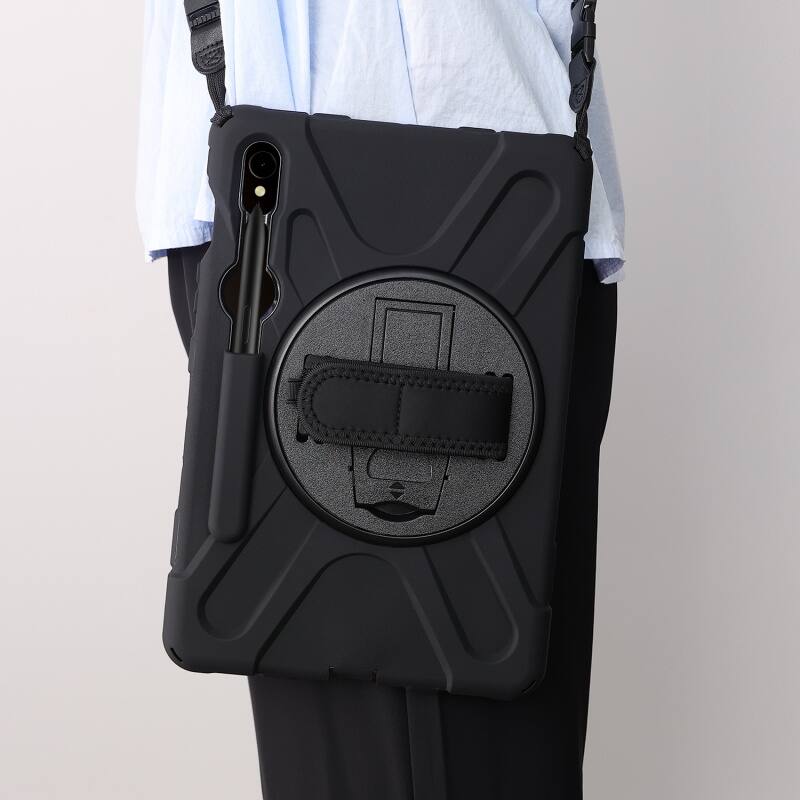 Alt View 1. Mybat - MyBat Rotatable Stand Protector Case with Wristband for Samsung Galaxy Tab S9 / Galaxy Tab S10 FE - Black - Black.