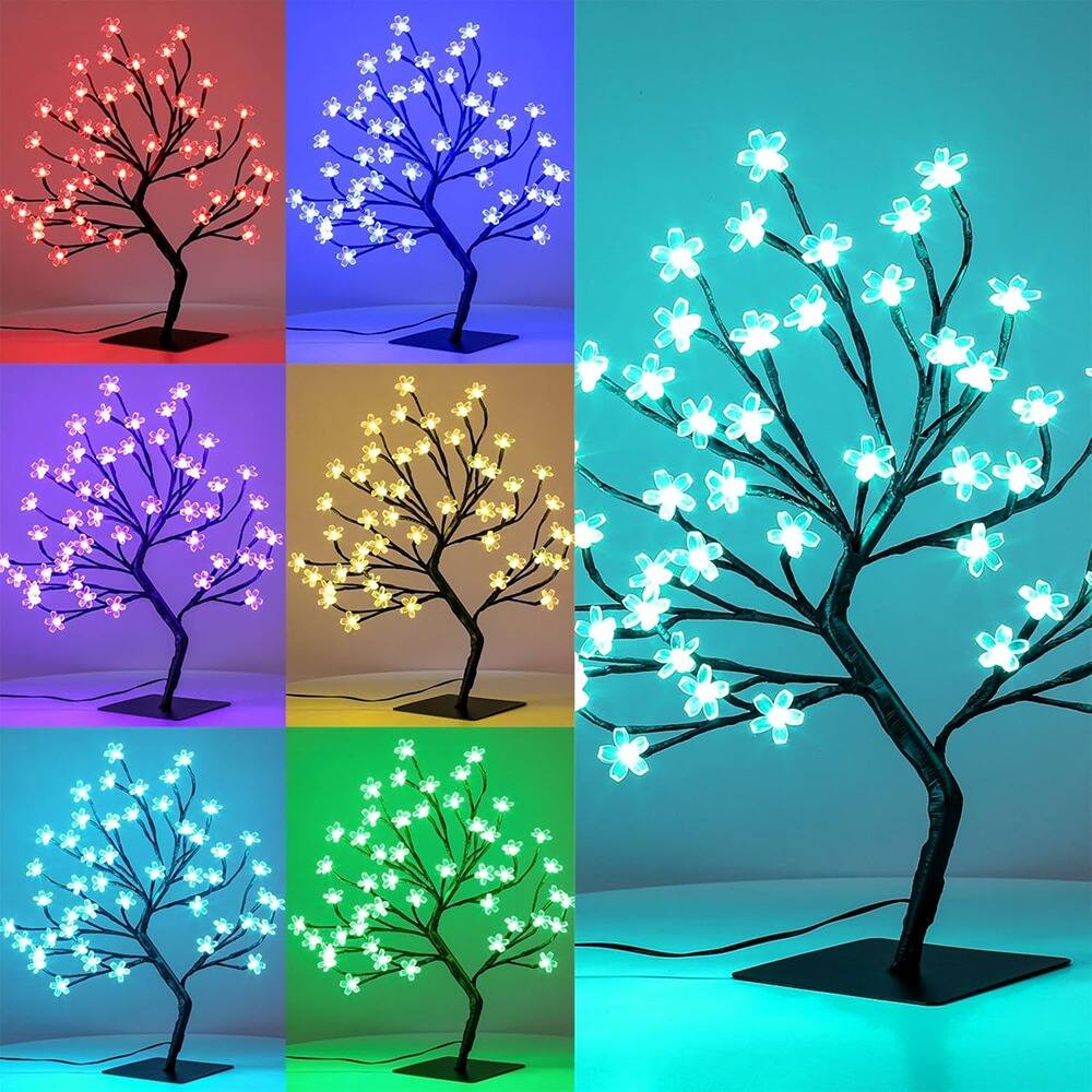ACJPR - LED Cherry Blossom Tree – 48 LEDs, 16 Colors, Metal Base - Warm White