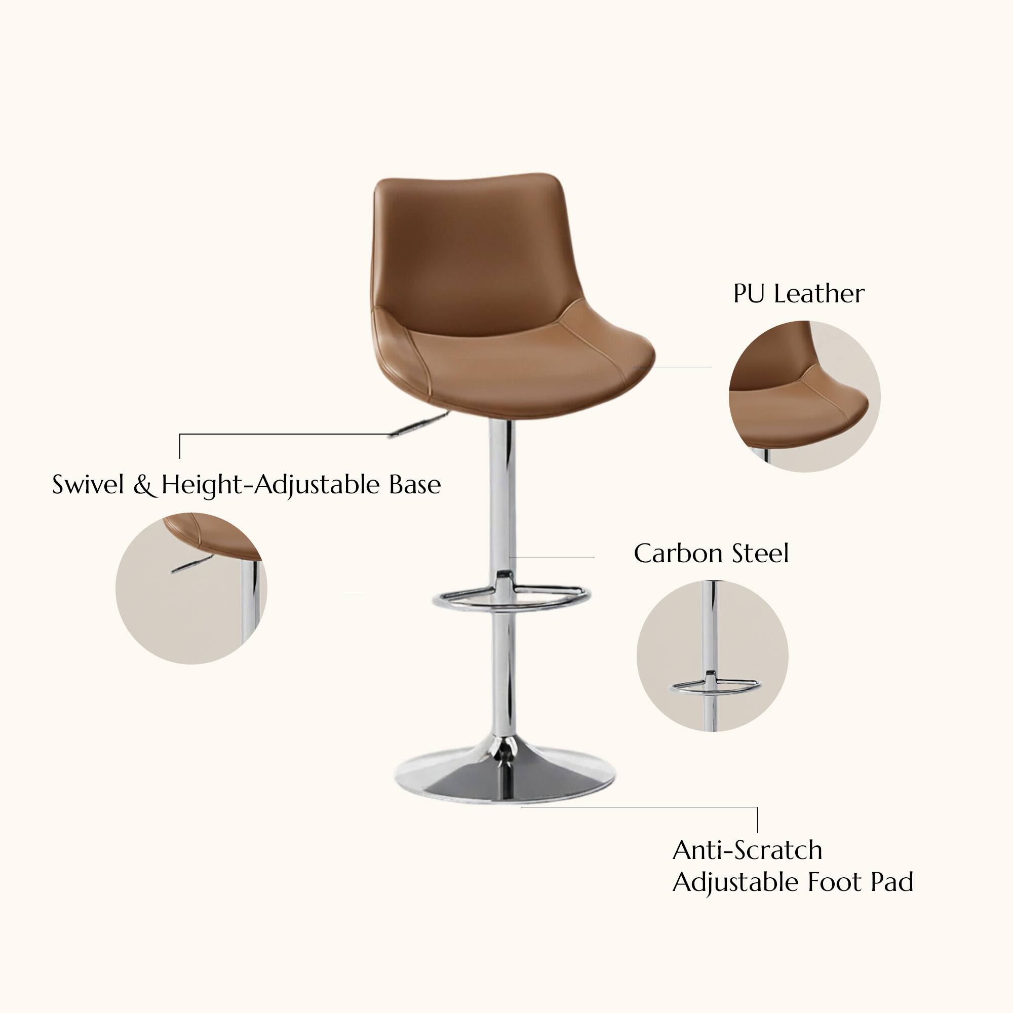 PU Leather Swivel & Height-Adjustable Base Carbon Steel Anti-Scratch Adjustable Foot Pad