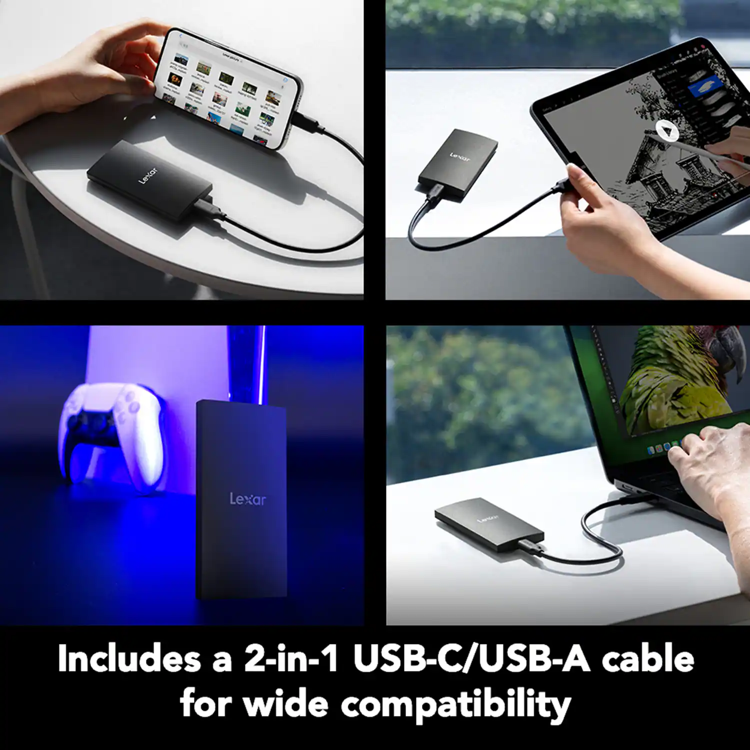 Includes a 2-in-1 USB-C/USB-A cable for wide compatibility