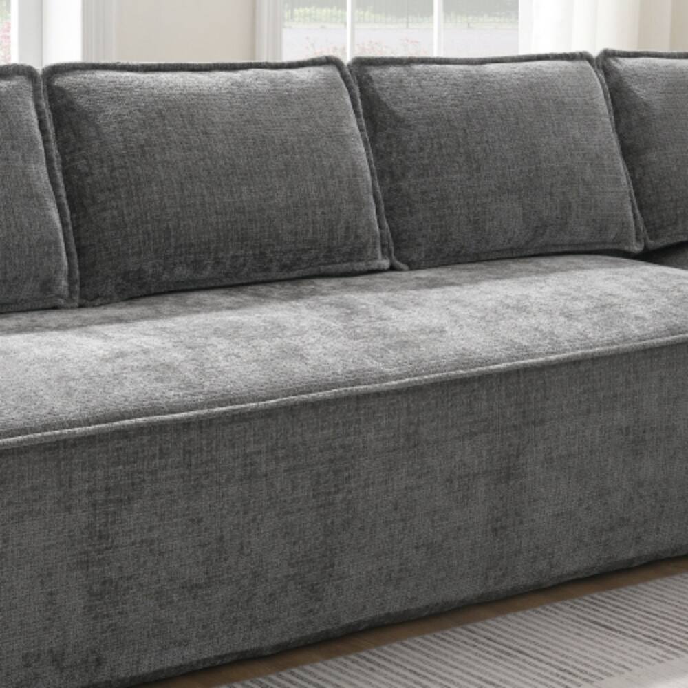 Alt View 3. LUCKY ONE - 129.5" Minimalist Modular 6-Seat Cloud Sofa Set No Assembly Wrinkle-Resistant Chenille - Gray.