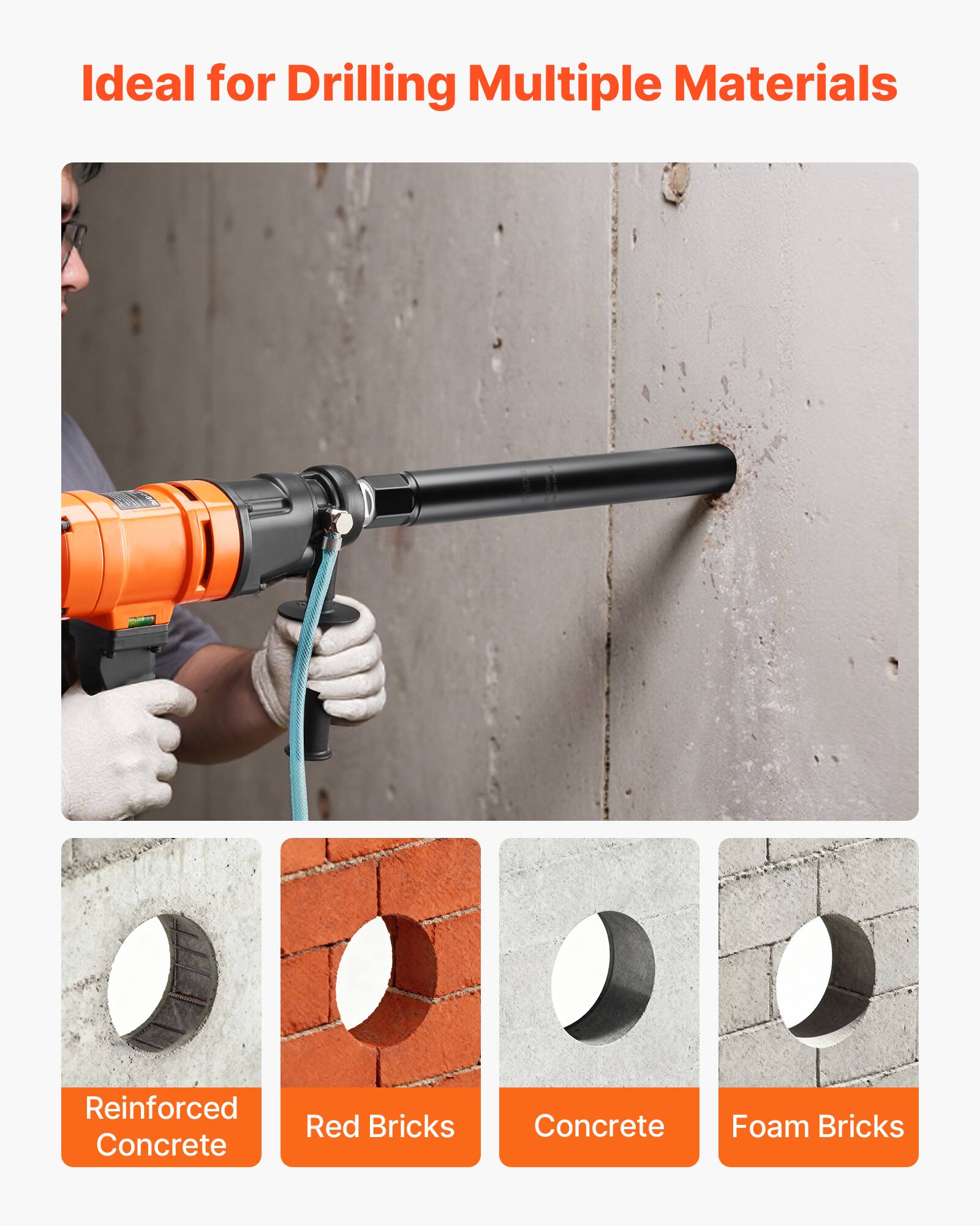 Ideal for Drilling Multiple Materials

- Reinforced Concrete
- Red Bricks
- Concrete
- Foam Bricks