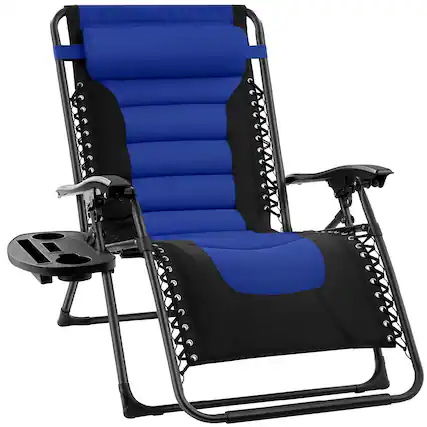 Front. Best Choice Products - Best Choice Products Oversized Padded Zero Gravity Chair, Folding Outdoor Patio Recliner w/ Side Tray - Blue - Black/Blue.