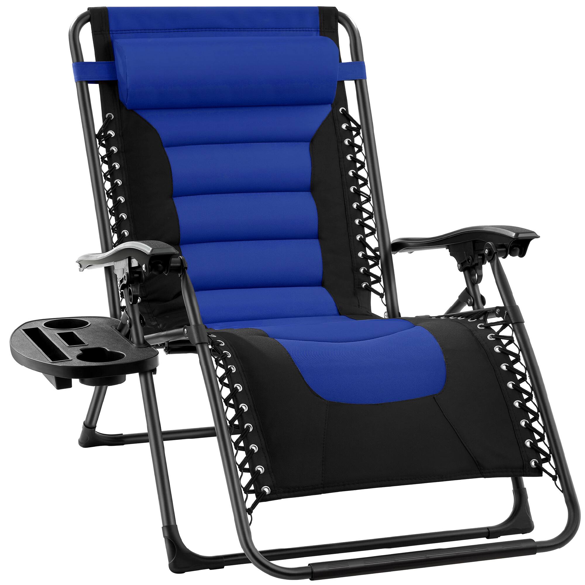 Best Choice Products - Oversized Padded Zero Gravity Chair, Folding Outdoor Patio Recliner w/ Side Tray - Blue - Black/Blue