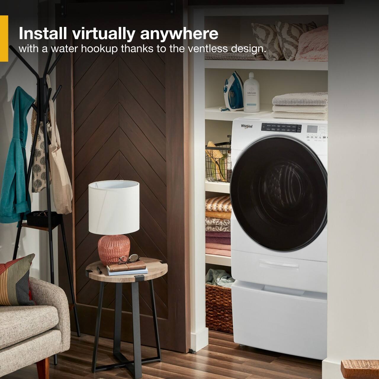 Install virtually anywhere with a water hookup thanks to the ventless design.