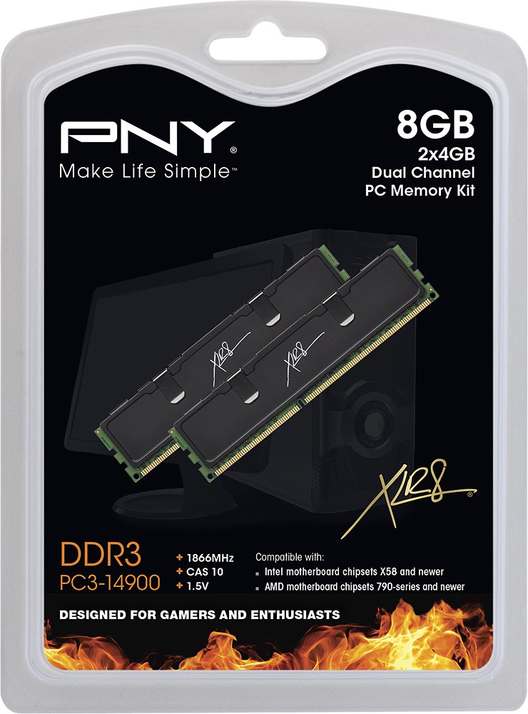 PNY XLR8 2-Pack DDR3 UDIMM Desktop Kit Black MD8192KD3-1866-K-X10-Z - Best Buy