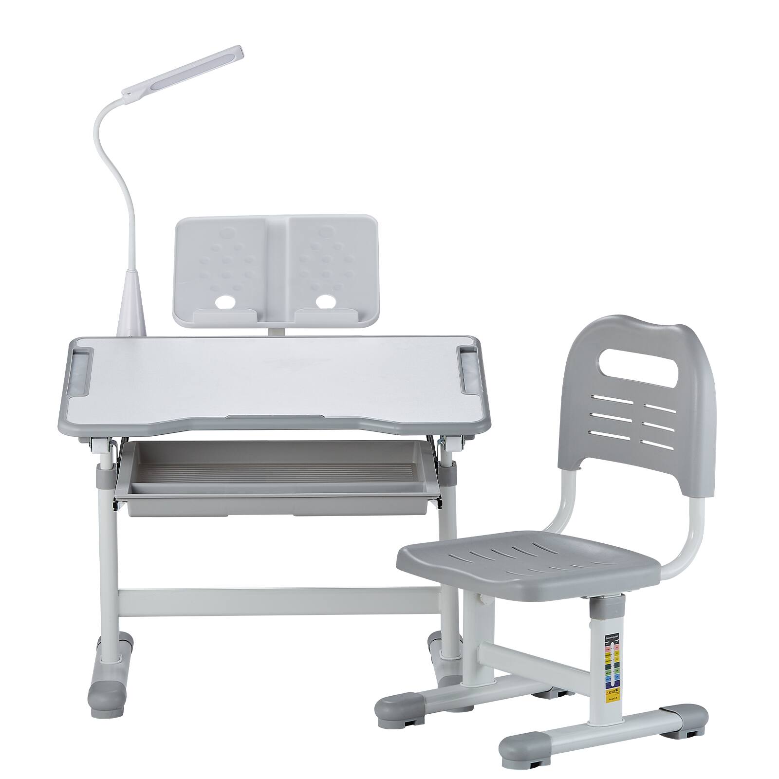 Alt View 5. VEVOR - Kids Study Chair and Desk Set, Study Desk and Chair for Kids with Table Lamp - Gray.