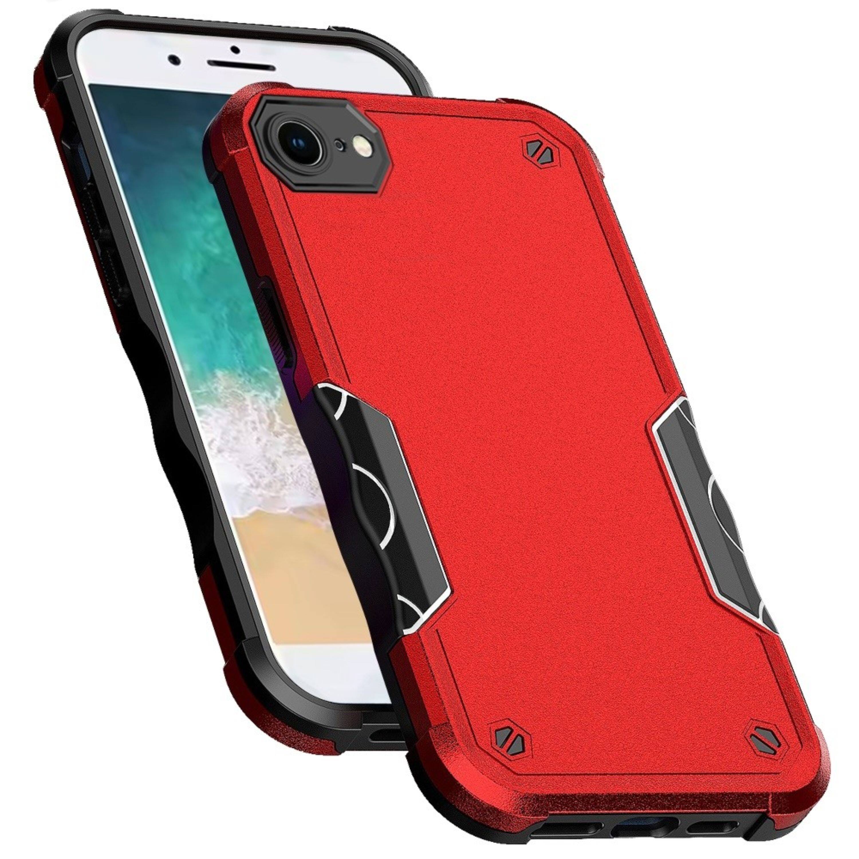 Angle. Kitcheniva - Exquisite Tough Grip Shockproof Phone Case With Tempered Glass For iPhone 16e/17e Red - Red.