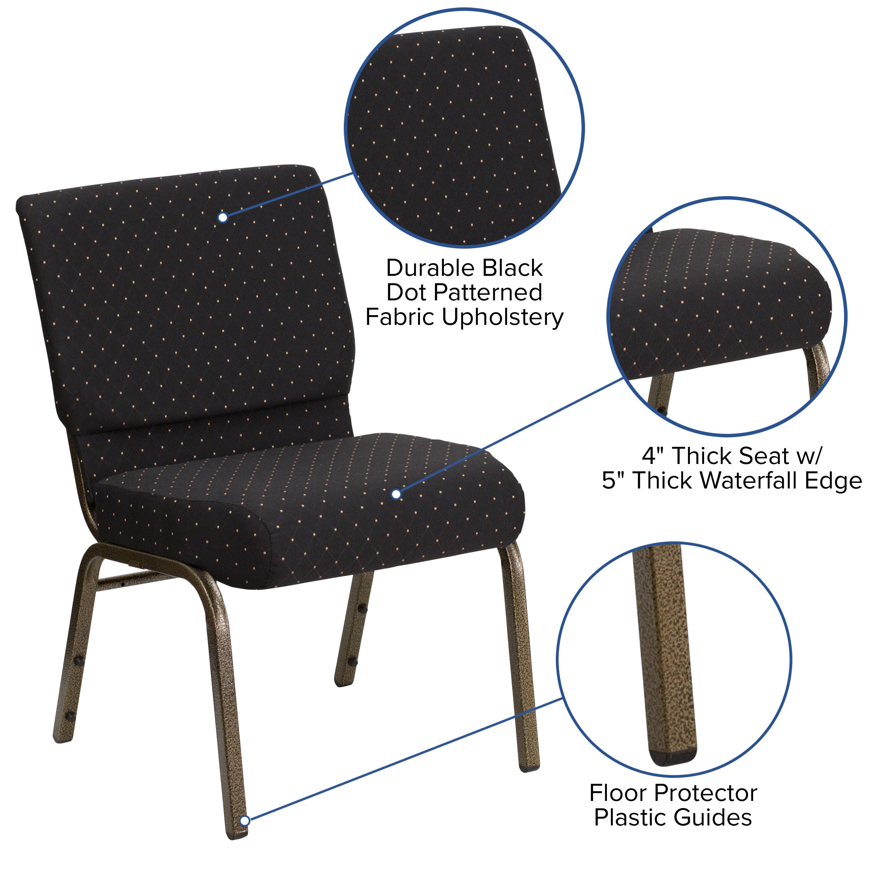 Durable Black Dot Patterned Fabric Upholstery  
4" Thick Seat w/ 5" Thick Waterfall Edge  
Floor Protector Plastic Guides