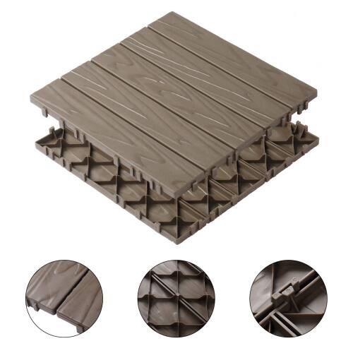 Alt View 4. Winado - 27PCS Plastic Interlocking Deck Tiles 11.8x11.8" Flooring Tiles for Indoor Outdoor Patio Porch Poolside Balcony Backyard - Light Coffee & 5 Vertical Lines.
