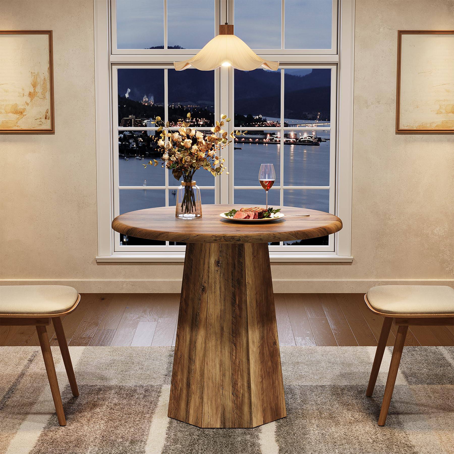 Alt View 4. Tribesigns - LITTLE TREE 31.5" Round Dining Table for 4, Wood Kitchen Table with Wooden Tabletop and Octagonal Base for Dining Room, - Deep Brown.