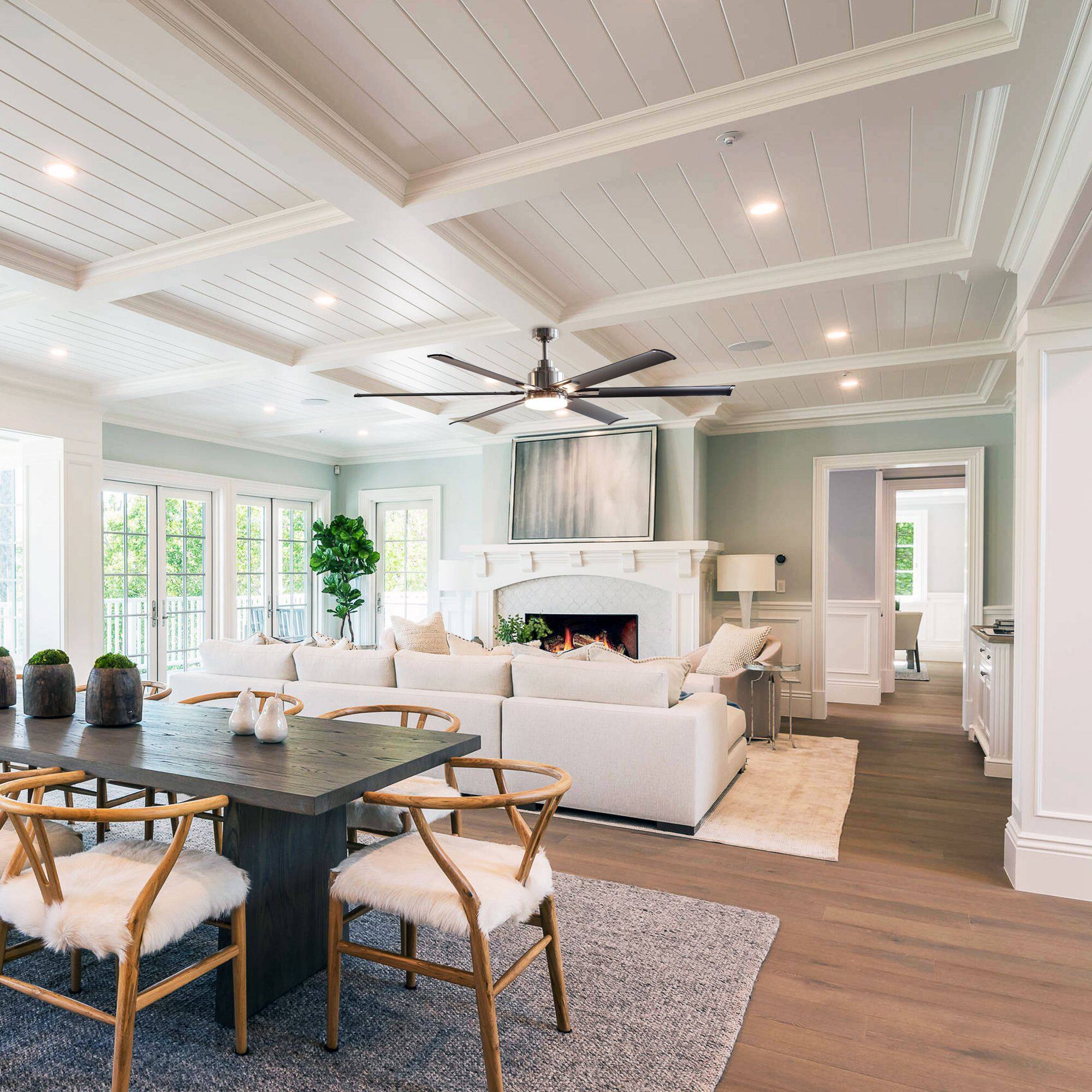 Back. Parrot Uncle - 72" Modern Integrated LED Large Ceiling Fan with Light and Remote - Brushed Chrome.