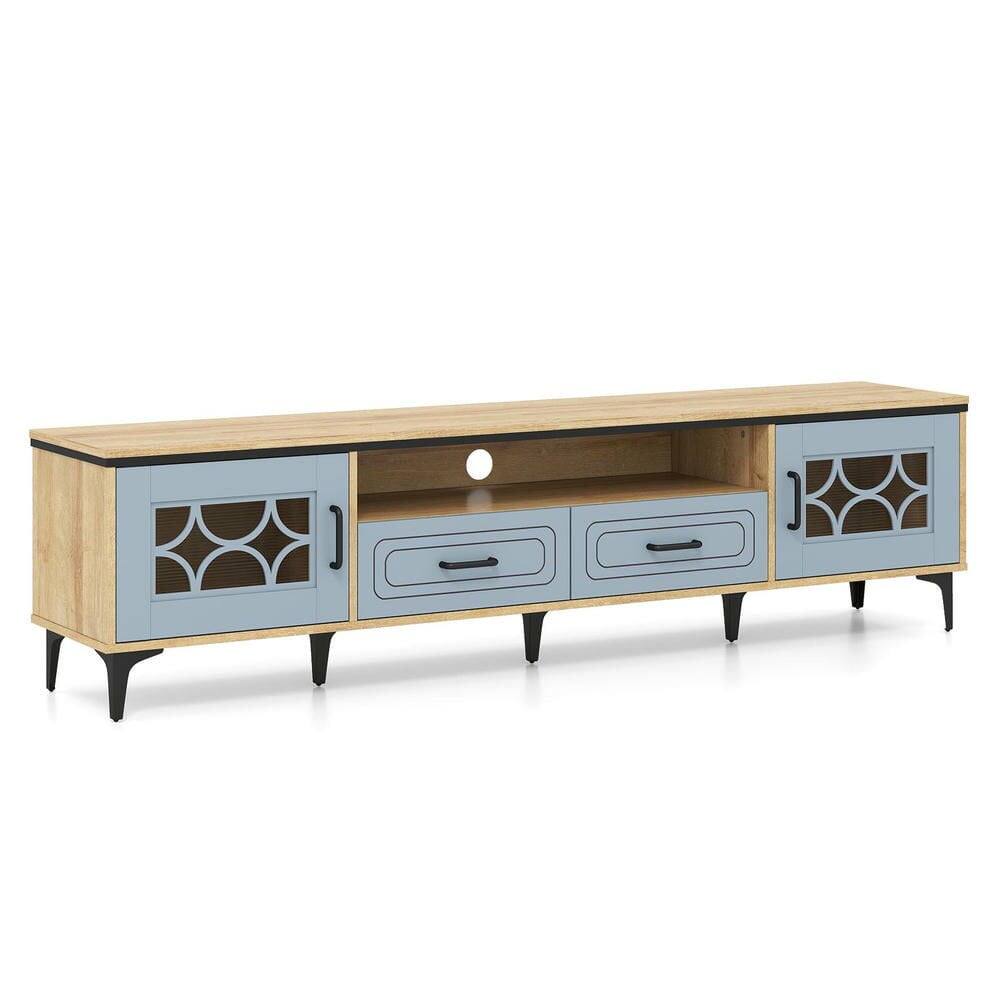 Alt View 4. Kadyn - Farmhouse Media Console for 80-Inch TVs with Two Drawers, Oak and Gray - Brown.