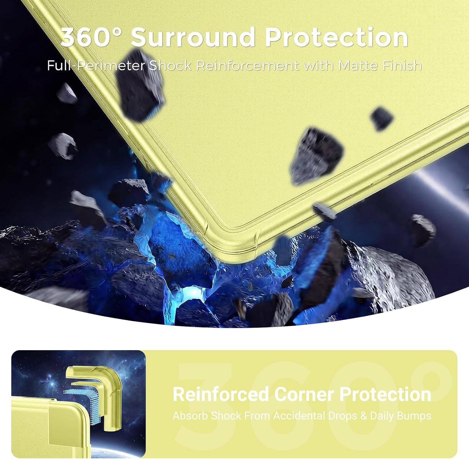 360° Surround Protection  
Full Perimeter Shock Reinforcement with Matte Finish  
Reinforced Corner Protection  
Absorb Shock From Accidental Drops & Daily Bumps