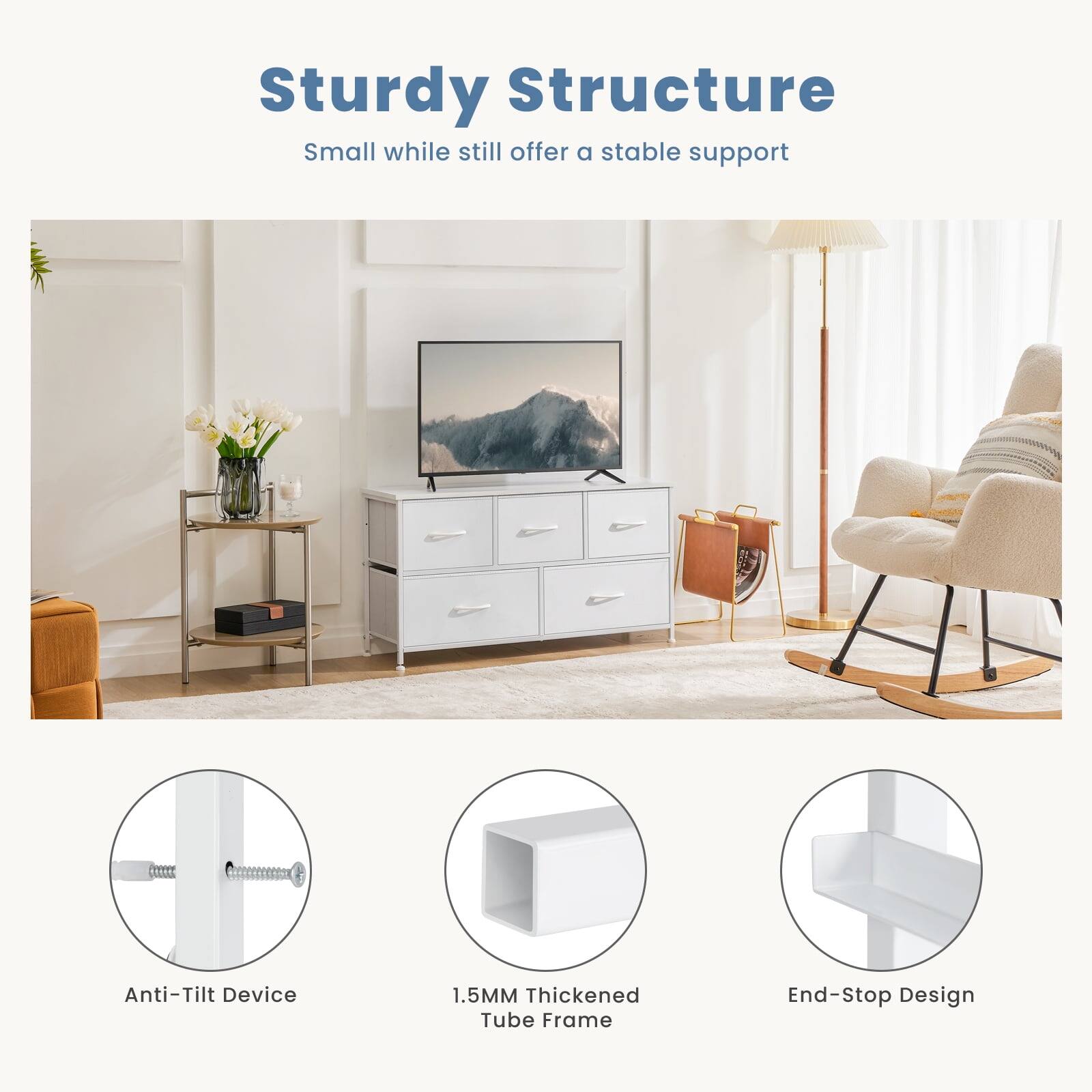 Sturdy Structure  
Small while still offer a stable support  

Anti-Tilt Device  
1.5MM Thickened Tube Frame  
End-Stop Design
