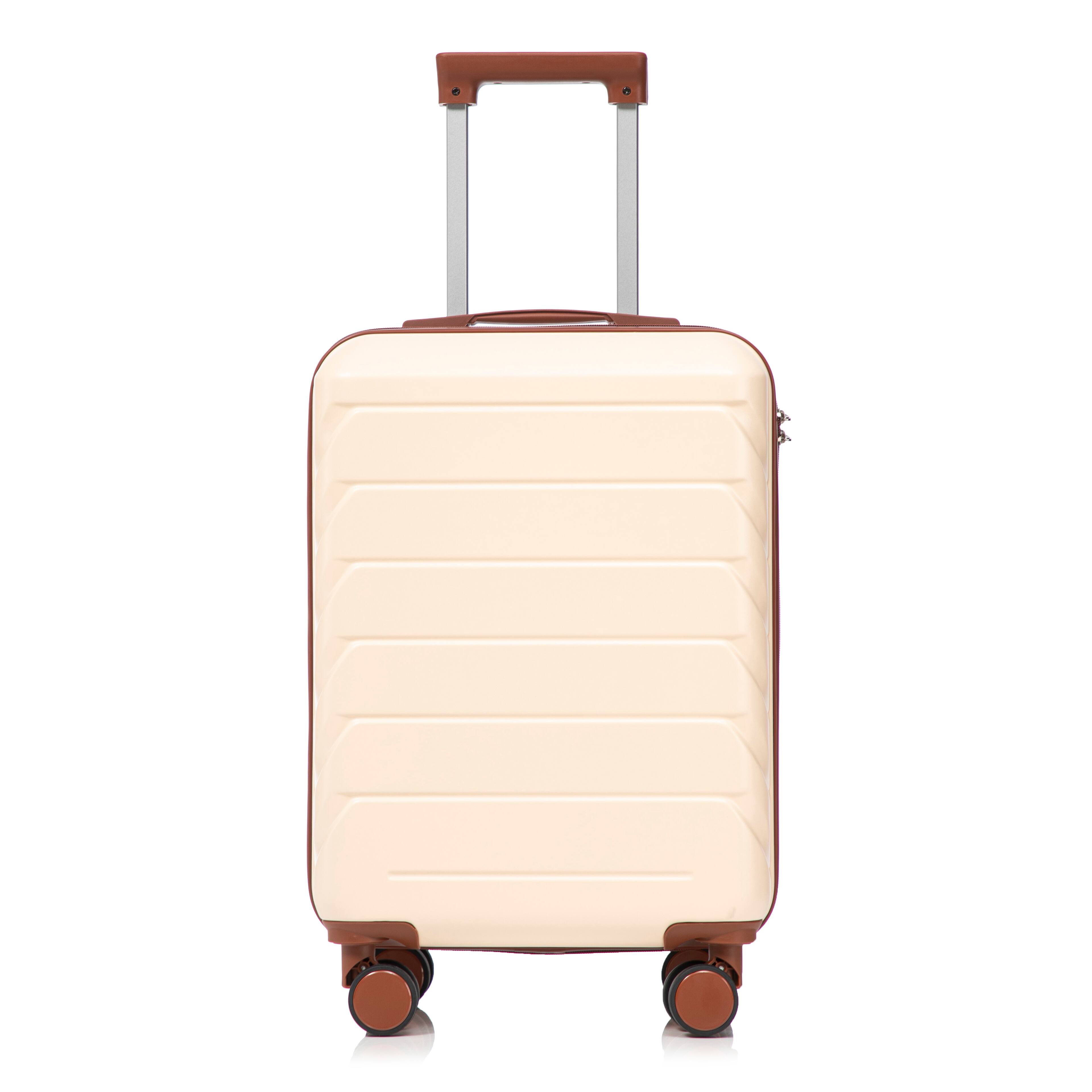 Angle. MERAVOM - 20" Hardside Checked Luggage, Suitcase with Spinner Wheels, Scratch-Resistant Hardshell Suitcase with Combination Lock - Beige.