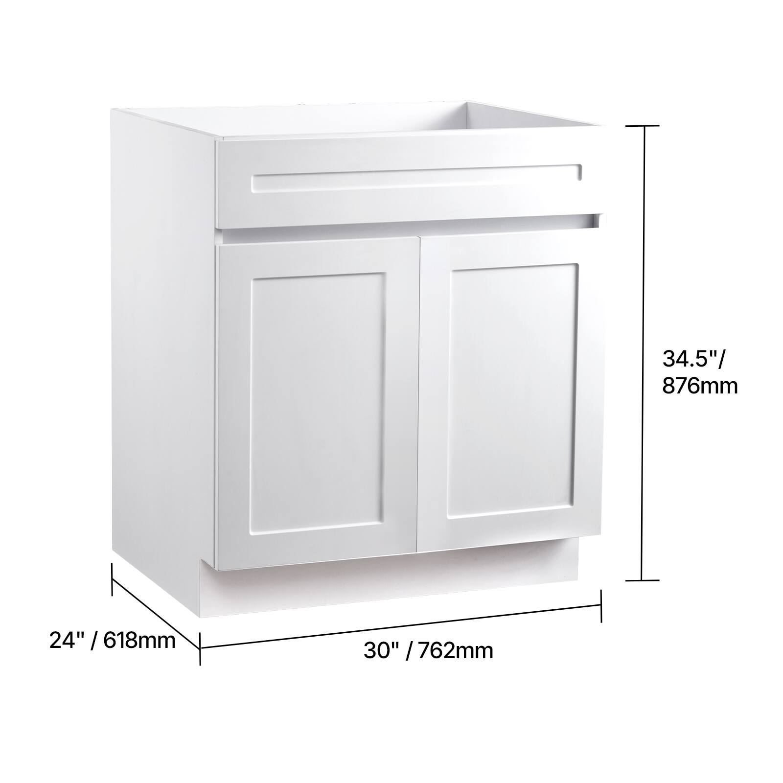 34.5" / 876mm  
24" / 618mm  
30" / 762mm