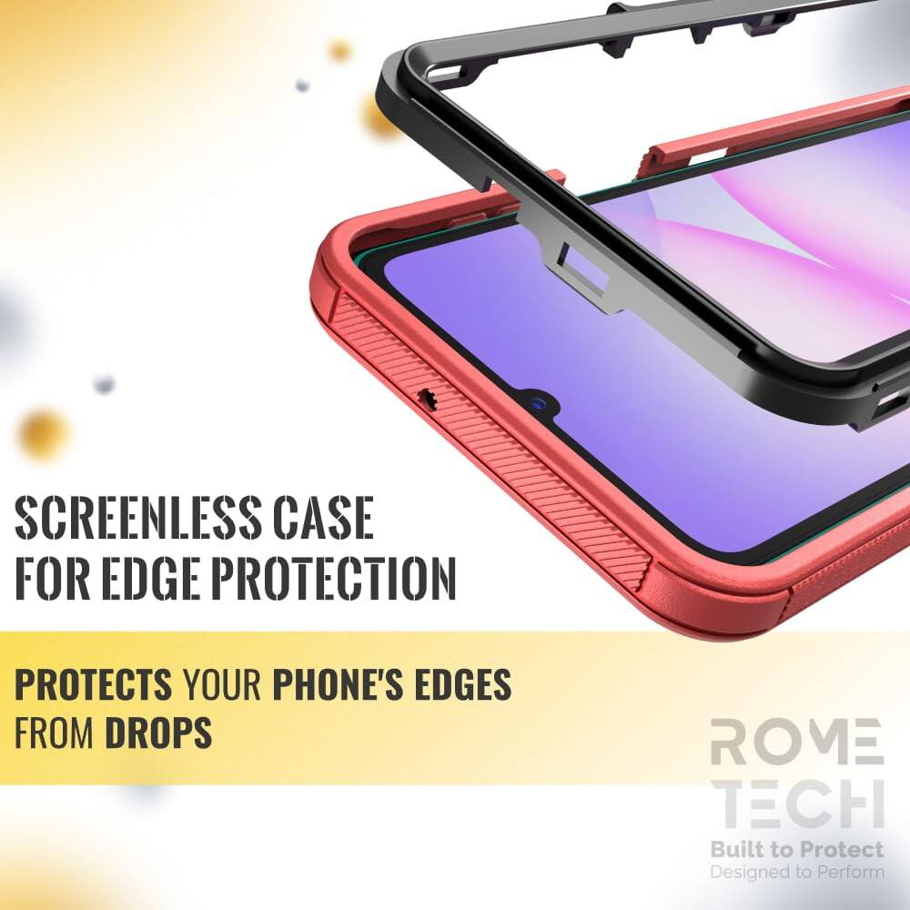 SCREENLESS CASE FOR EDGE PROTECTION  
PROTECTS YOUR PHONE'S EDGES FROM DROPS  

ROME TECH  
Built to Protect  
Designed to Perform