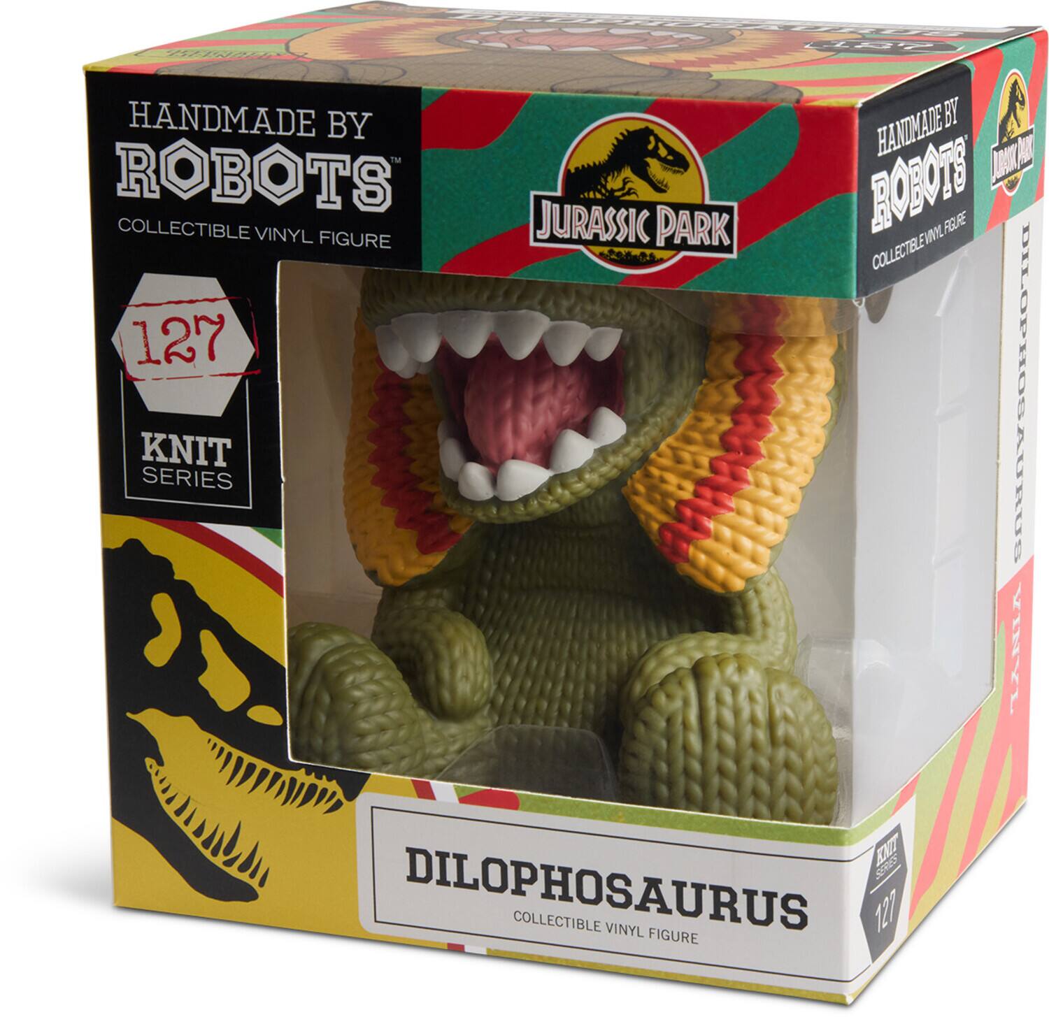 HANDMADE BY ROBOTS  
COLLECTIBLE VINYL FIGURE  

127  
KNIT SERIES  

JURASSIC PARK  

DILOPHOSAURUS  
COLLECTIBLE VINYL FIGURE