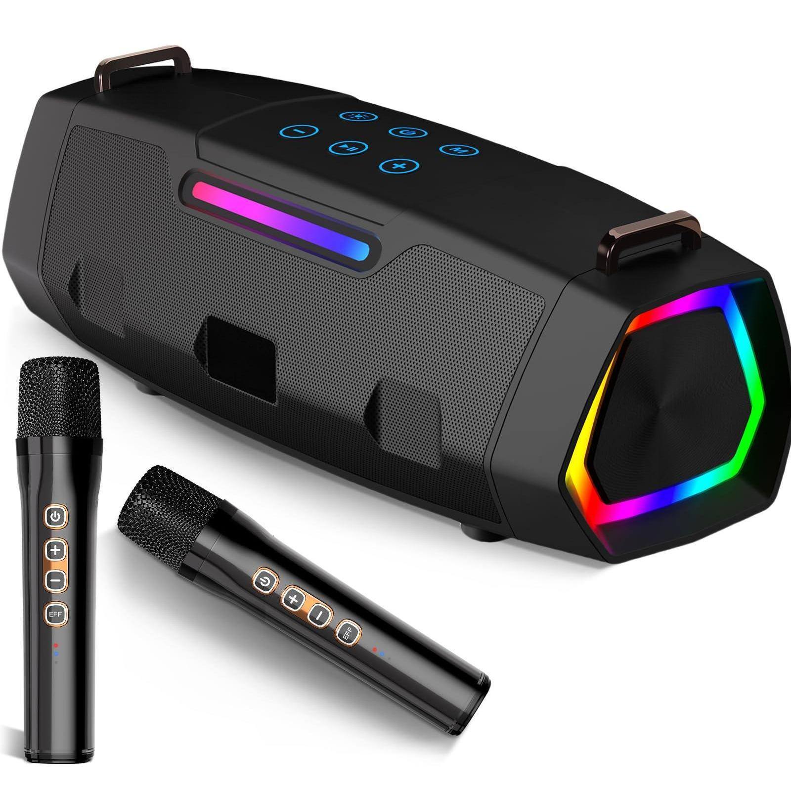 Front. Pacoar Cade - Light Portable Karaoke Machine - 60w With 2 Wireless Microphones Rgb Lights Lightweight Shoulder Strap For Adults & Home - Default.
