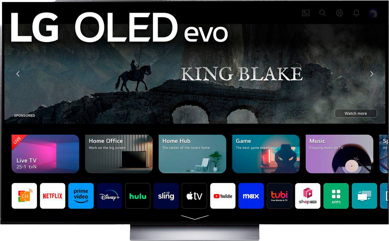 LG OLED evo King Blake sponsored Watch more LIVE Home Office Work on the big screen Home Hub The center of the smart home Game The best game experience Music Enjoying music on TV SI All Live TV 25-1 tvN CH NETFLIX prime video Disney+ hulu Sling TV YouTube max tubi Free Movies a TV shop TIME APPS