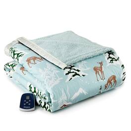 Shavel Home Products - Shavel 100% Polyester Luxury Micro Flannel Reverse to Sherpa Winter Wonderland Electric Blanket Twin - Green