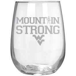 Great American Products - West Virginia Mountaineers Etched 17oz. Rally Cry Stemless Wine Glass - Multicolor