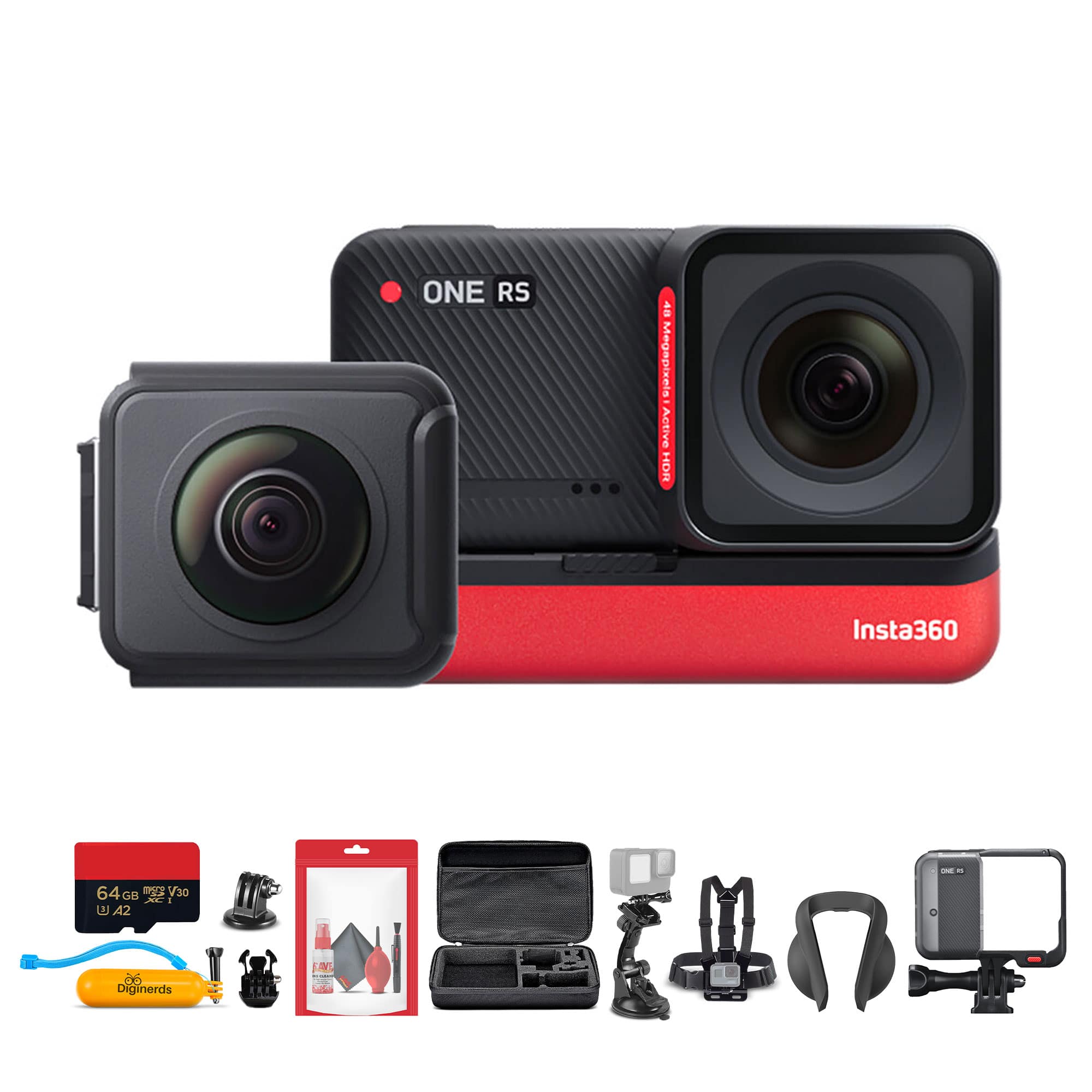 Insta360 - ONE RS Twin Edition + 50-in-1 Accessory Kit + 64GB Card + More