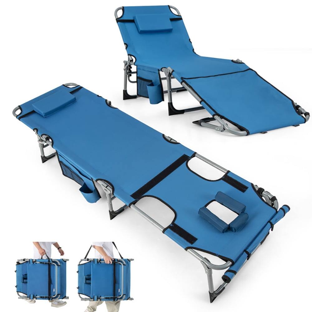 Left. Kadyn - Outdoor Chaise Lounge Chair, 5-position Outdoor Folding Chaise Lounge Chair-Blue - Blue.