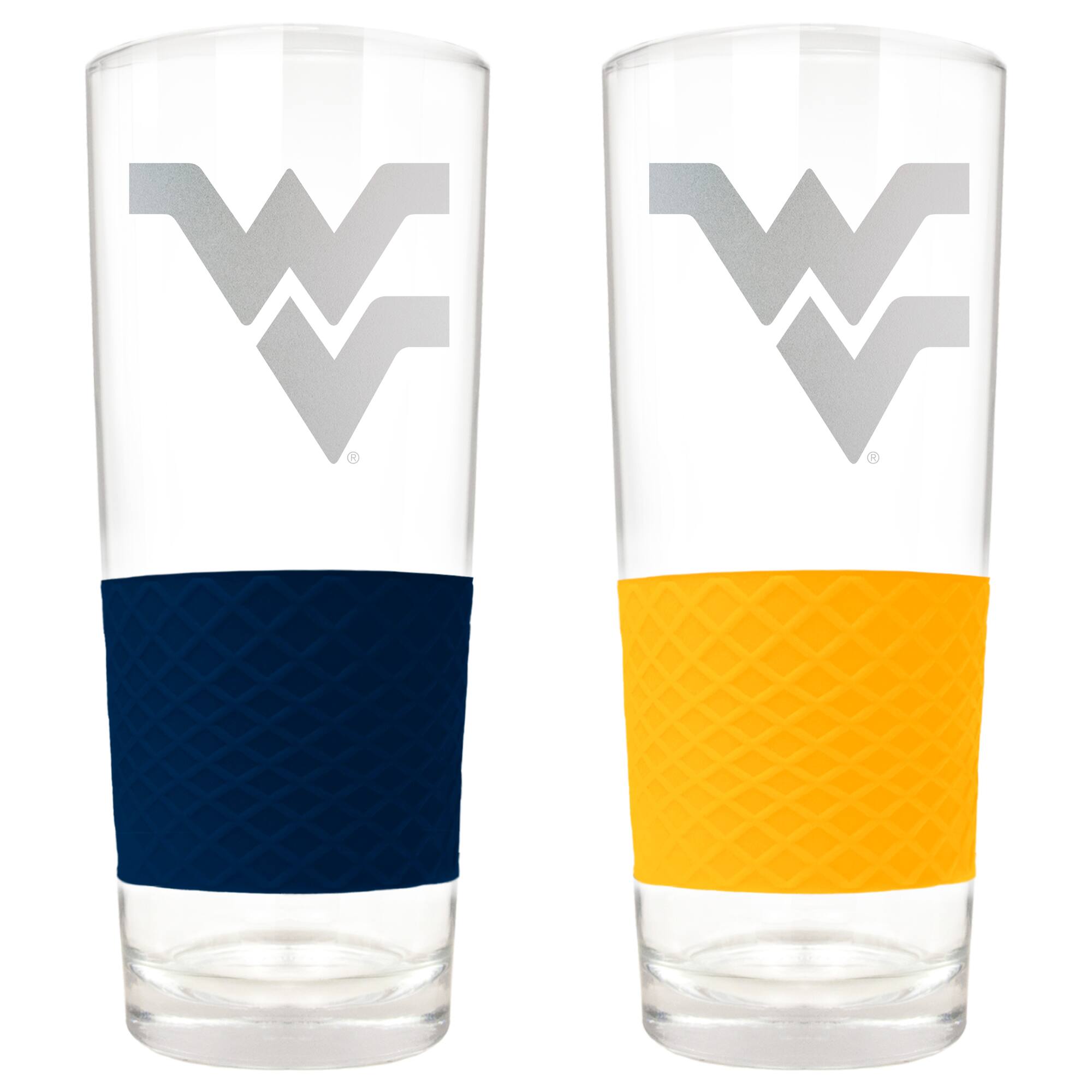 Front. Great American Products - West Virginia Mountaineers 22oz. Logo Score Pint Glass Two-Piece Set - Multicolor.
